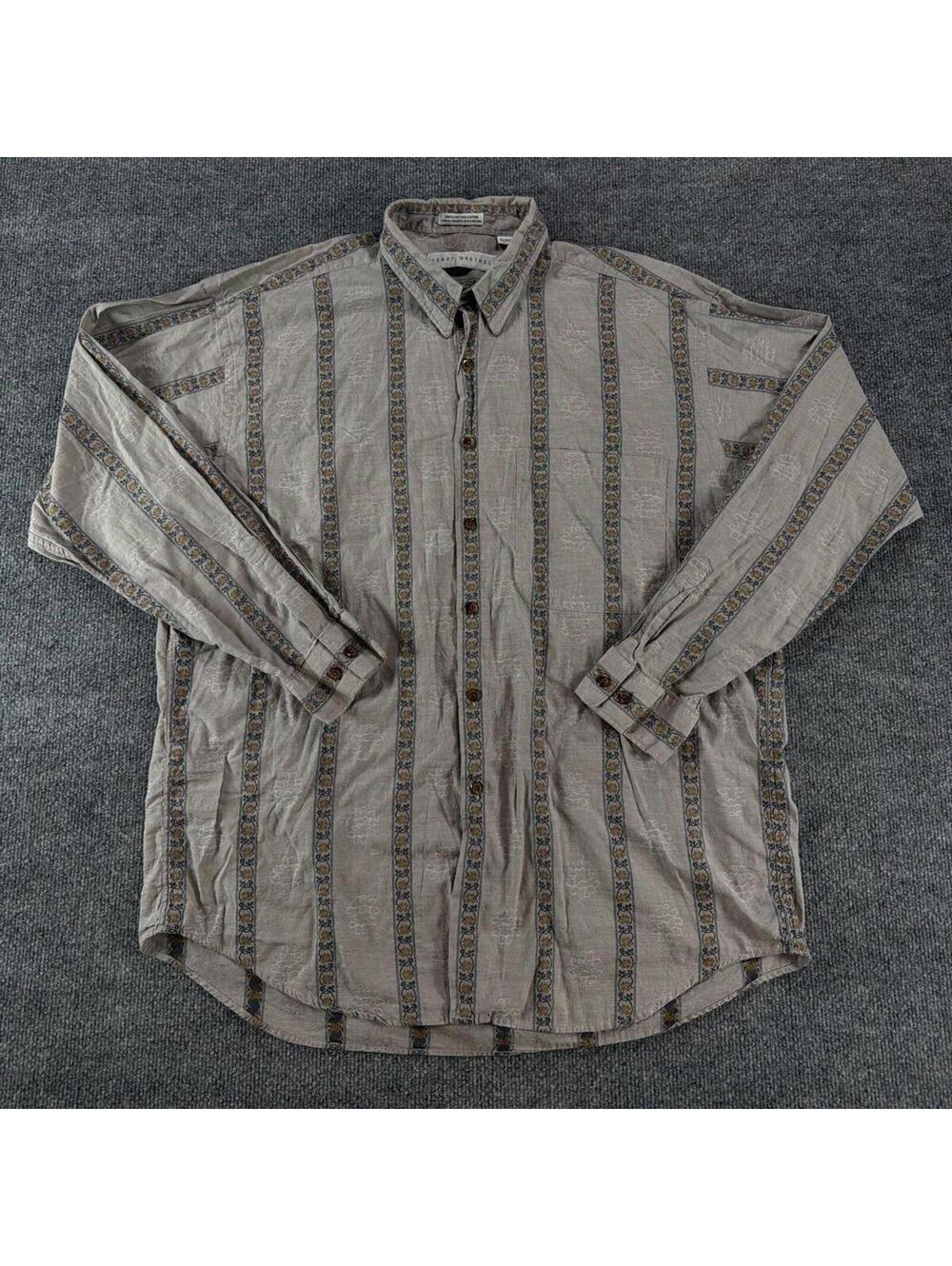 Henry Grethel Men's Button-Up 100% Cotton Shirt XL Floral Detail Dressy, Striped